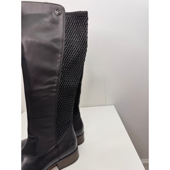 RIEKER Boots 38 Faith Black Smooth Leather Stretch Zip Tall Boot Z9591-00 NEW - Picture 6 of 11